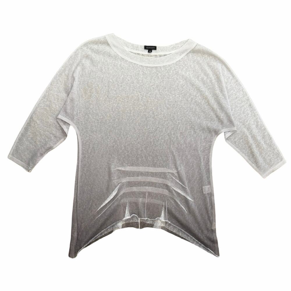 Komarov Ombre Sheer Knit Dolman Sleeved Asymmetrical Top
